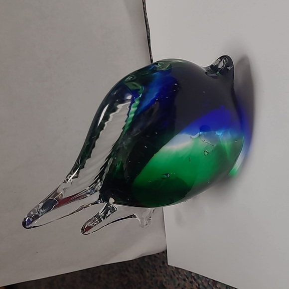 M Design Art Handcraft Blown Glass Green/Blue/Clear Fish Aquarium/ Paperweight - Picture 6 of 6
